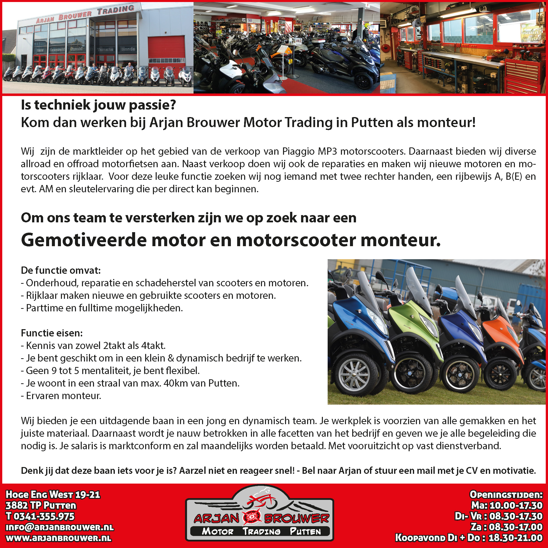 Op zoek naar een uitdaging? Word Scootermonteur bij Arjan Brouwer!