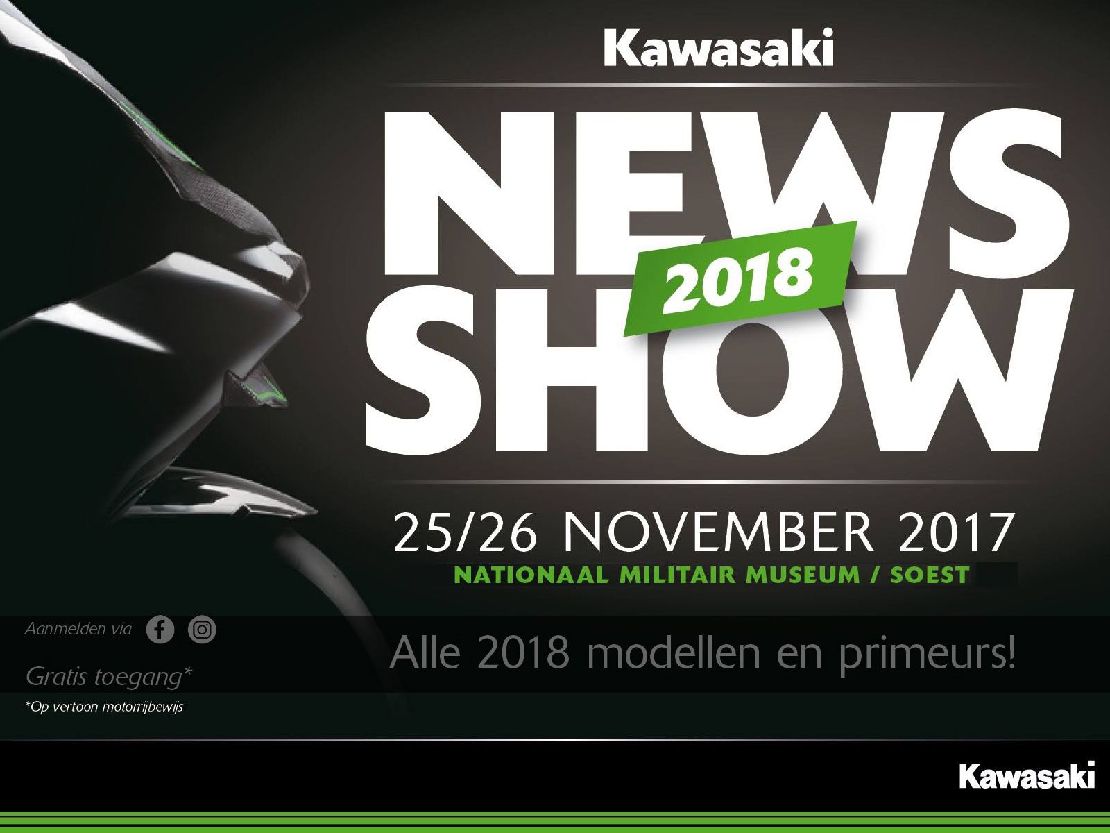 25/26 november: Kawasaki presenteert het Kawasaki 2018 nieuws op eigen show!