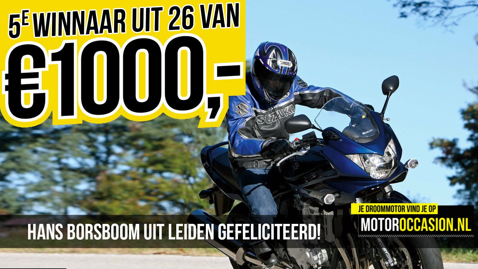 Opnieuw &euro;1000,- voor een prijswinnaar van de Motoroccasion actie!